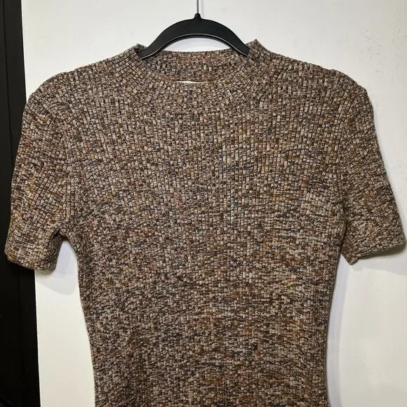 Madewell Knit Short Sleeve Mock Neck Bodycon Ribbed Sweater Dress Size Medium - Picture 2 of 5